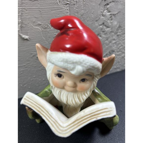 Vtg Christmas Elf Reading Book HOMCO Ceramic Figure - Picture 7 of 7